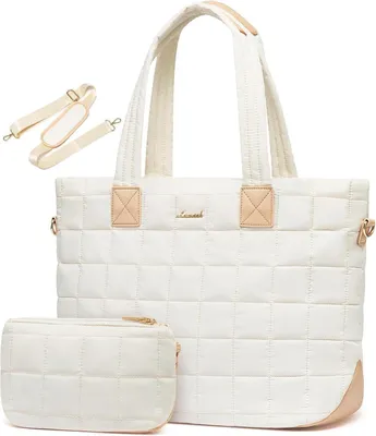 Produktbild von Damen Laptoptasche Handtasche 15,6 Zoll Beige große Arbeitstasche Uni Bürotasche