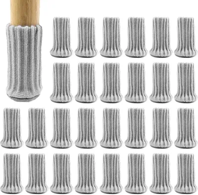 28 Stück Stuhlbeinschoner, graue gestrickte Filzkappen für runde Stühle