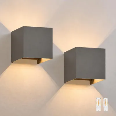 Produktbild von ZMH Led Wandleuchte 2ER Aussen Grau Wandlampe G9 Warmweiß Modern Up Down IP54 Wasserdicht Außenwandleuchte Einstellbarer Strahl Flurlampe