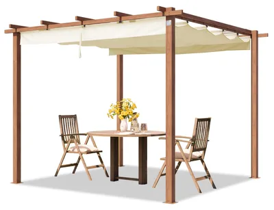 Produktbild von PRIMEYARD Pergola 3x3 m Terrassenüberdachung mit Schiebedach Stahlrahmen in Holzoptik