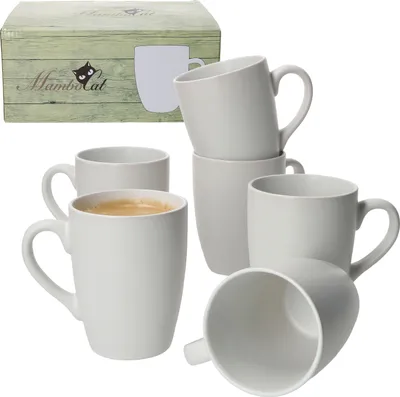 Produktbild von 6er Set White Biata Kaffeebecher Weiß 280ml mit Henkel Trinkbecher Tasse Pott