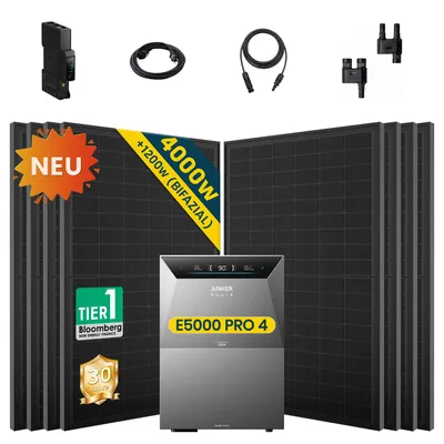 Produktbild von ALLDREI Balkonkraftwerke mit Speicher Anker Solix Solarbank 4 E5000 Pro & BP5000x1,Komplettset mit 8x500W Bifazialer Solarpanel & Smart Meter Gen 2