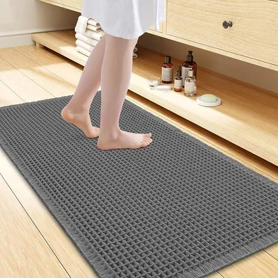 Produktbild von PolkaHome® Waffel-Badematte, rutschfest, Badezimmerteppich, Dunkelgrau, 60 x 120 cm