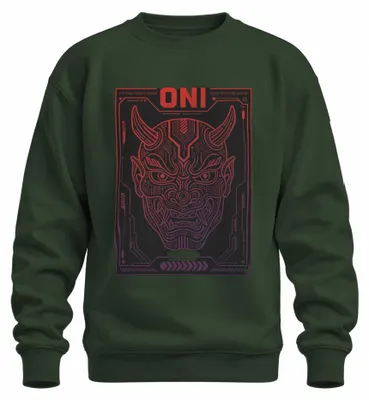 Obrázek produktu pro Mikina s potiskem "ONI Maske", japonský démon, cyberpunk, Japonsko, styl Y2K, anime, s motivem Hannya, barva: zelená, velikost: L