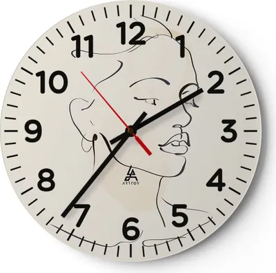 Produktbild von Wanduhr - Rund - Glasuhr - Frau Zeichnung Linie - 30x30cm - Schleichendes Uhrwerk - Lautlos - zum Aufhängen bereit - Dekoration Modern - Wanddekoration aus Glas - C4AR30x30-5046