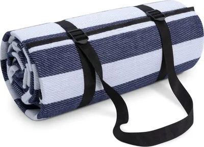 Produktbild von ASKSA Pikniková deka Camping Blanket Plážová pikniková deka Vodotěsná s rukojetí pro přenášení Lehká kompaktní přenosná, tmavě modro-bílá, velikost: 150x200cm