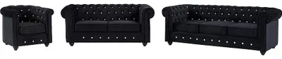 Produktbild von Sofas 3-Sitzer, 2-Sitzer & Sessel - Samt - Schwarz mit Knöpfen in Kristall-Optik - CHESTERFIELD