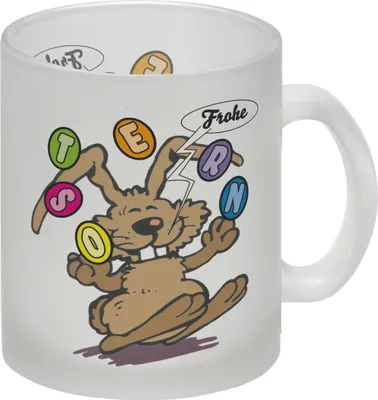 Produktbild von Frohe Ostern! Osterhase jongliert mit Ostereiern Glas Tasse