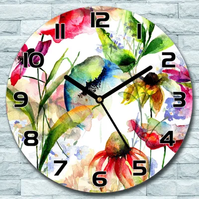 Produktbild von Wanduhr aus Glas Rund fi 30 Blumen Buntes rot Quarz Deko Schlafzimmer Büro