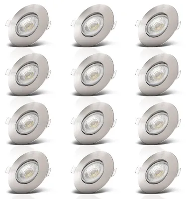 Image de B.K.Licht Set de 12 spots LED encastrables orientables 5W 460 lm Ø90 mm IP23, ultra plats 24 mm, Ø68 mm, 3000K blanc chaud, nickel mat, 230V