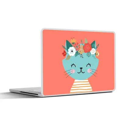 Produktbild von MuchoWow® Laptop Aufkleber Sticker Cover Katze - Blumen - Rosa 25x18 cm - Laptop-Deko