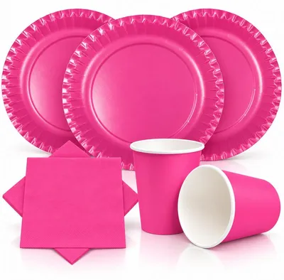 Produktbild von Party Deko Set pink 120 tlg. Einweggeschirr für 30 Personen Teller, Becher, Servietten Hochzeit Geburtstag