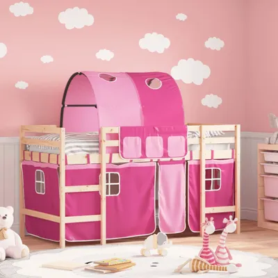 Produktbild von CLORIS Kinderhochbett ,Etagenbett, Kinderbett mit Tunnel Rosa 80x200 cm Massivholz Kiefer, 25,97 kg