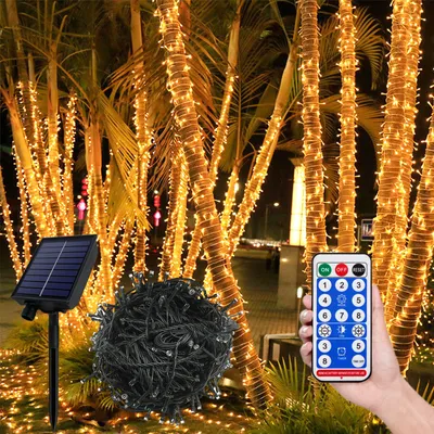 Produktbild von LZQ 100M 1000 LED Solar Lichterkette Warmweiß 8 Lichtmodi Party Garten Innen Außen Deko Weihnachtsbeleuchtung mit Solarpanel