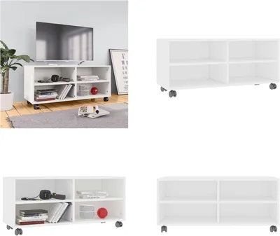 Produktbild von vidaXL TV Schrank mit Rollen Weiß 90x35x35 cm Holzwerkstoff - TV-Schrank - TV-Schränke - Fernsehtisch - Fernsehtische