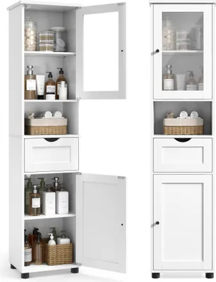 Produktbild von VASAGLE Badezimmerschrank, Badschrank, Hochschrank, Glastür, Badezimmermöbel