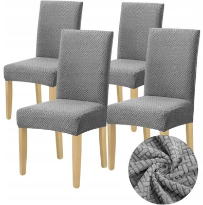 Produktbild von 4 Stück Stuhlhussen - Grau Jacquard - Universeller Stuhlbezug - Passend für Henriksdal - Waschbar