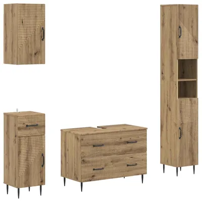 Image de vidaXL Ensemble de 4 meubles de salle de bain, modèle HAARLEM, en bois imitation chêne artisanal