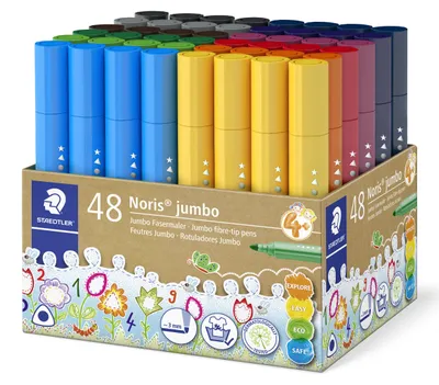 Produktbild von STAEDTLER Noris 328-B Dreikantiger jumbo Fasermaler Köcher mit 48 Stiften in 12 Farben
