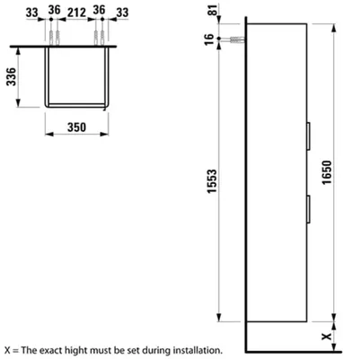 Produktbild von LAUFEN Laufen Hochschrank BASE FÜR PRO S 1650x350x336mm Scharnier links weiß matt
