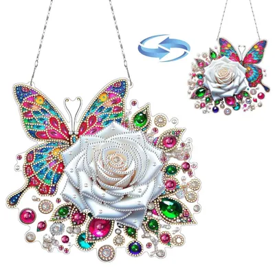Produktbild von DIY Diamond Art Painting Anhänger Ostern Rosenschmetterling mit Kette 5D Diamantmalerei Set