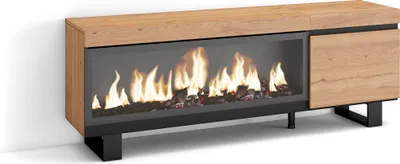 Image de COZY Meuble TV, Banc Télé, 158x35x57cm, Pour les TV jusqu'à 65", Cheminée électrique XXL, Chêne