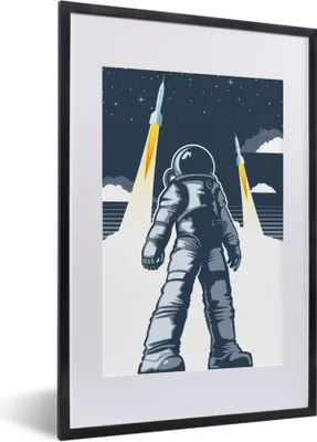 Produktbild von MuchoWow® MuchoWow® Gerahmtes Poster Astronaut - Rakete - Weltraum 40x60 cm - Poster mit zchwarzem Bilderrahmen - Poster in Rahmen