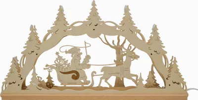 Produktbild von Lichterbogen - Weihnachtsmann auf dem Schlitten, 55 cm, Original Erzgebirge