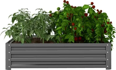 Zdjęcie produktu dla Podwyższona grządka, skrzynka na kwiaty, grządka warzywna, skrzynka do sadzenia, grządka na zioła do ogrodu, na taras, na balkon, stal, jasnoszary, 120 x 120 x 30 cm