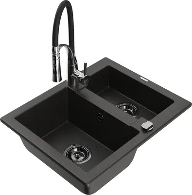 Produktbild von Mexen Carlos 1-Becken-Granit-Spüle mit Mischbatterie Aster, Schwarz/Gold metallisch - 6518-75-73450-07-B