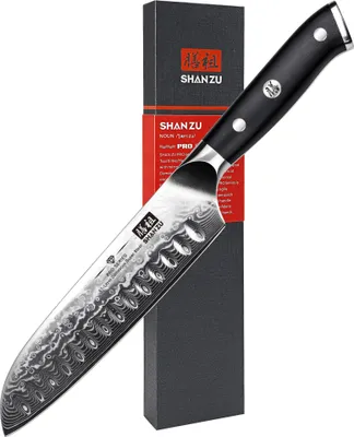 Immagine prodotto di SHAN ZU, coltello santoku da cucina in acciaio damascato, 18 cm, coltello professionale da cucina