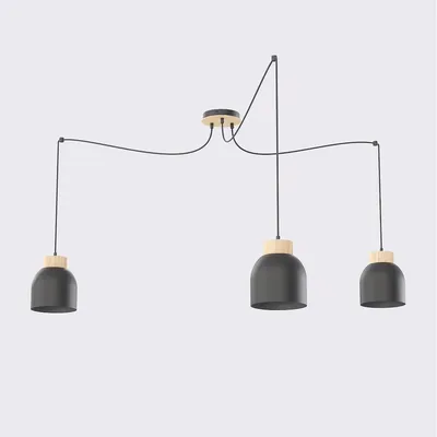 Immagine prodotto di Lampada a sospensione KRU a tre luci in acciaio nero e legno