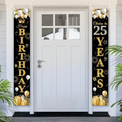 Immagine prodotto di Banner di compleanno, 25 anni, nero e oro, 180 x 30 cm, per feste e decorazioni