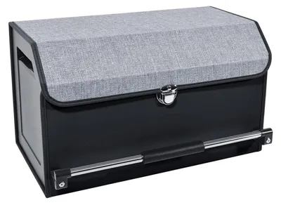 Image de Organisateur de coffre en cuir avec couvercle et poignée, 45 litres, gris, 52x29x31 cm