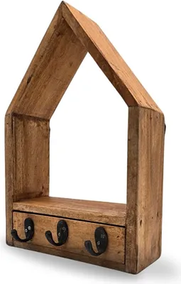 Produktbild von FLUR SCHLÜSSELBRETT "HOME" | 3 Haken, Massivholz | Haus Schlüsselhaken