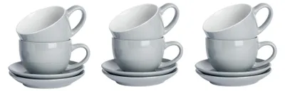 Produktbild von Argon Ta 12-teiliges Set aus farbigen Cappuccinotassen und Untertassen – 250 ml – Grau – Robuste Teetasse aus Steingut, spülmaschinen- und mikrowellengeeignet