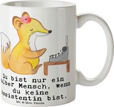 Produktbild von Mr. & Mrs. Panda Keramiktasse Assistentin Herz - Weiß - Geschenk, Kaffeetasse, Tasse mit Motiv, Trinkbecher, haferl, Teetasse