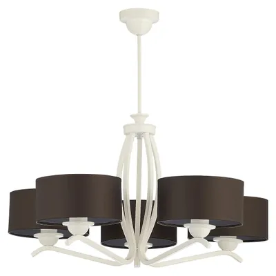 Produktbild von JUPITER Kronleuchter KASZMIR 1192 Modern 5-flammig E27 Weiß Matt Stoffschirm Schwarz Hängeleuchte Metall Loft für Wohnzimmer Esszimmer Schlafzimmer