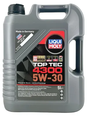 Produktbild von LIQUI MOLY Top Tec 4300 für 5W-30 5 Liter Motoröl Motorenöl Vollsynthetisch PSA B71 2290 226.52 229.52 RN17 9.55535-S1 229.31 229.51 RN0700 RN0710 Öl