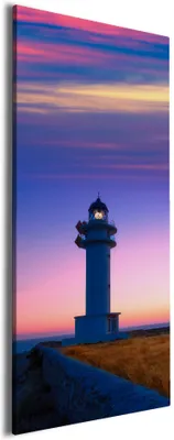 Produktbild von Wallario Premium Leinwandbild Leuchtturm am Abend auf den Balearen Malerischer Himmel in Größe 80 x 200 cm