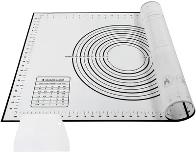 Produktbild von Silikon-Backmatte 70 x 50 cm, große Silikon-Backmatte mit Teigschaber, rutschfeste Silikon-Backmatte/Knetmatte mit Messskala, Antihaftmatte/Ausrollmatte für Teig, Fondant, Pizza, Gebäck und Brot