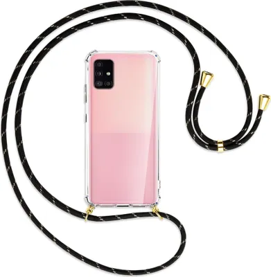 Produktbild von Handykette Backcover-Schutzhülle mit Band (Metall goldfarben) für Samsung Galaxy A51 5G (A516) - schwarz/gold