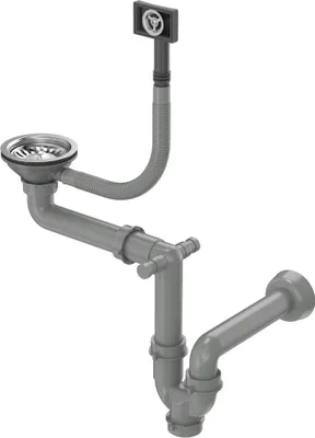 Produktbild von QUADRON Abfluss der Spüle Manuell mit 1-Kammer-Siphon, Siphon für Granit Küchenspüle mit Ablaufschlauch, Farbe: Stahl, aus SteelQ, Nachdenkliche Konstruktion, Save Space