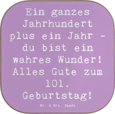 Produktbild von Mr. & Mrs. Panda Tassenuntersetzer Spruch 101 Geburtstag - Lavendeltraum - Geschenk, Alter, gläseruntersetzer, Untersetzer für Gläser, Holzuntersetzer, Happy Birthday