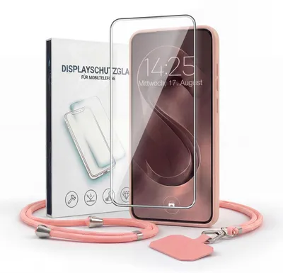 Produktbild von Handyhülle für Samsung Galaxy A53 5G mit Handykette und 9H Displayglas Displayschutz Band Kordel Hülle Case Schutzhülle Rosa Rose