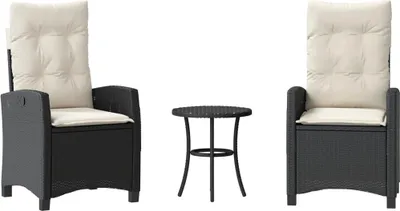 Produktbild von vidaXL 3-tlg. Bistro-Set mit Kissen Schwarz Poly Rattan