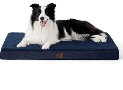 Produktbild von Orthopädisches Hundebett 91x69x8cm Navyblau für große Hunde, waschbar