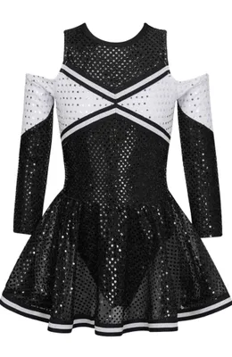 Produktbild von Mädchen Cheerleader Kostüm – Größe 140 cm | Glitzerndes Cheerleading-Outfit mit Pailletten-Kleid, Pompons, Haarband & Strümpfen | Perfekt für Karneval