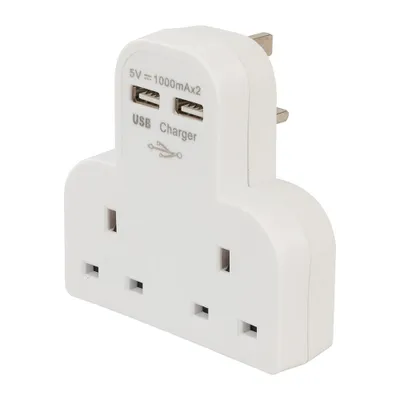 Image de Adaptateur de prise avec double connexion USB et protection contre les surtensions 2100 mAh de puissance combinée
