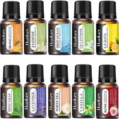 Obrázok produktu pre Sada 10 esenciálnych olejov s rôznymi prírodnými vôňami – relaxačné arómy v 10 ml fľašiach